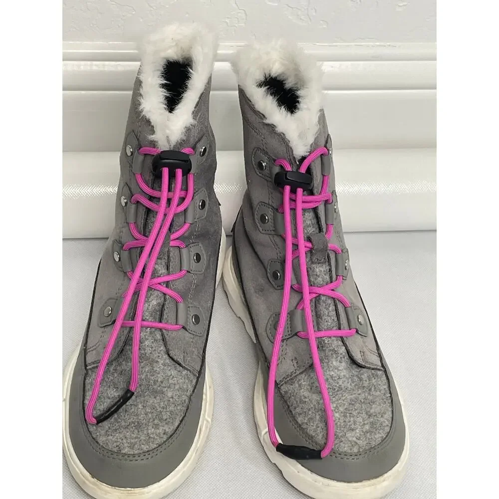SOREL Gray Suede & Felt Waterproof Winter Boots Faux Fur Lined Size 6